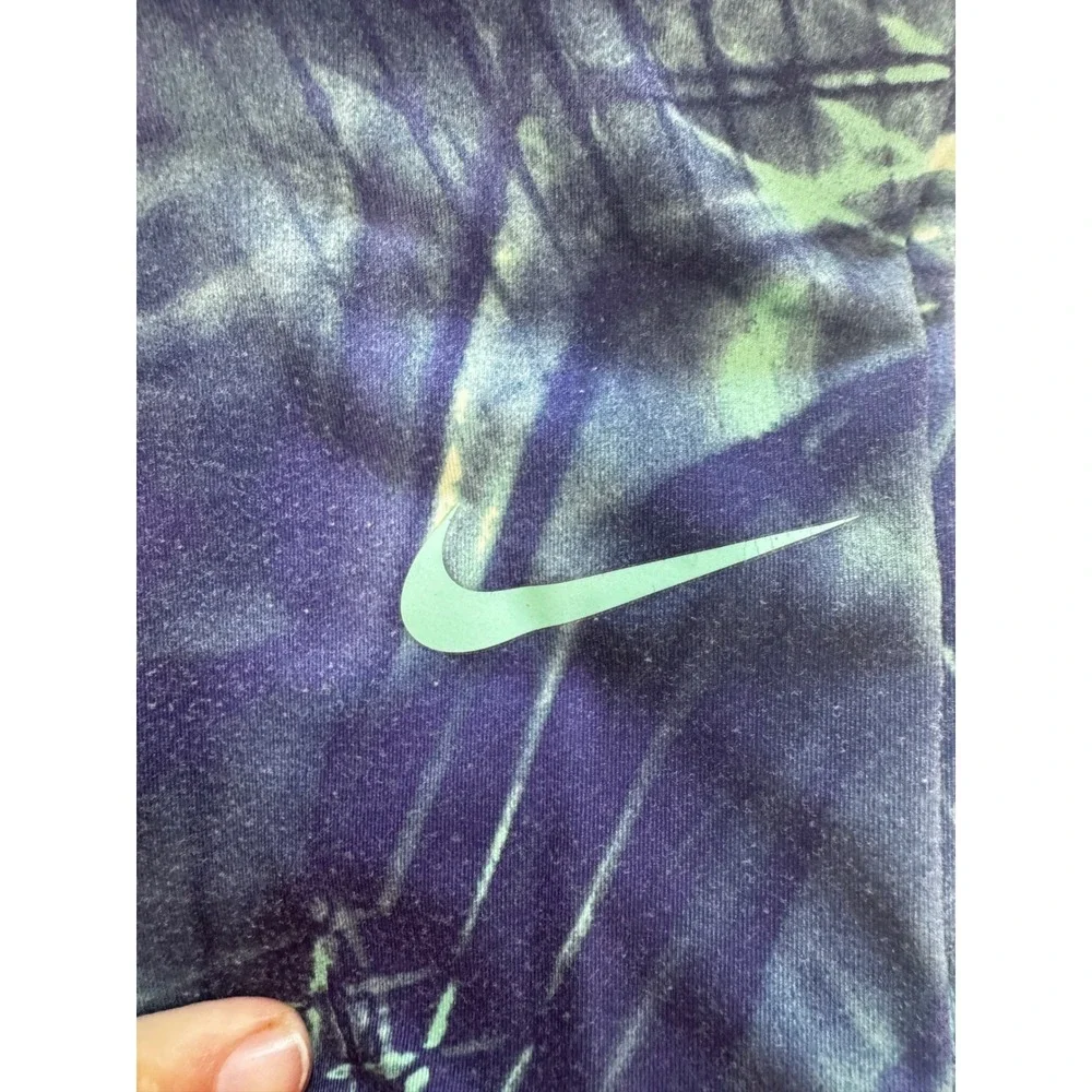 Nike Girls Pro Warm Tights Purple Green Abstract Palm Print Leggings M